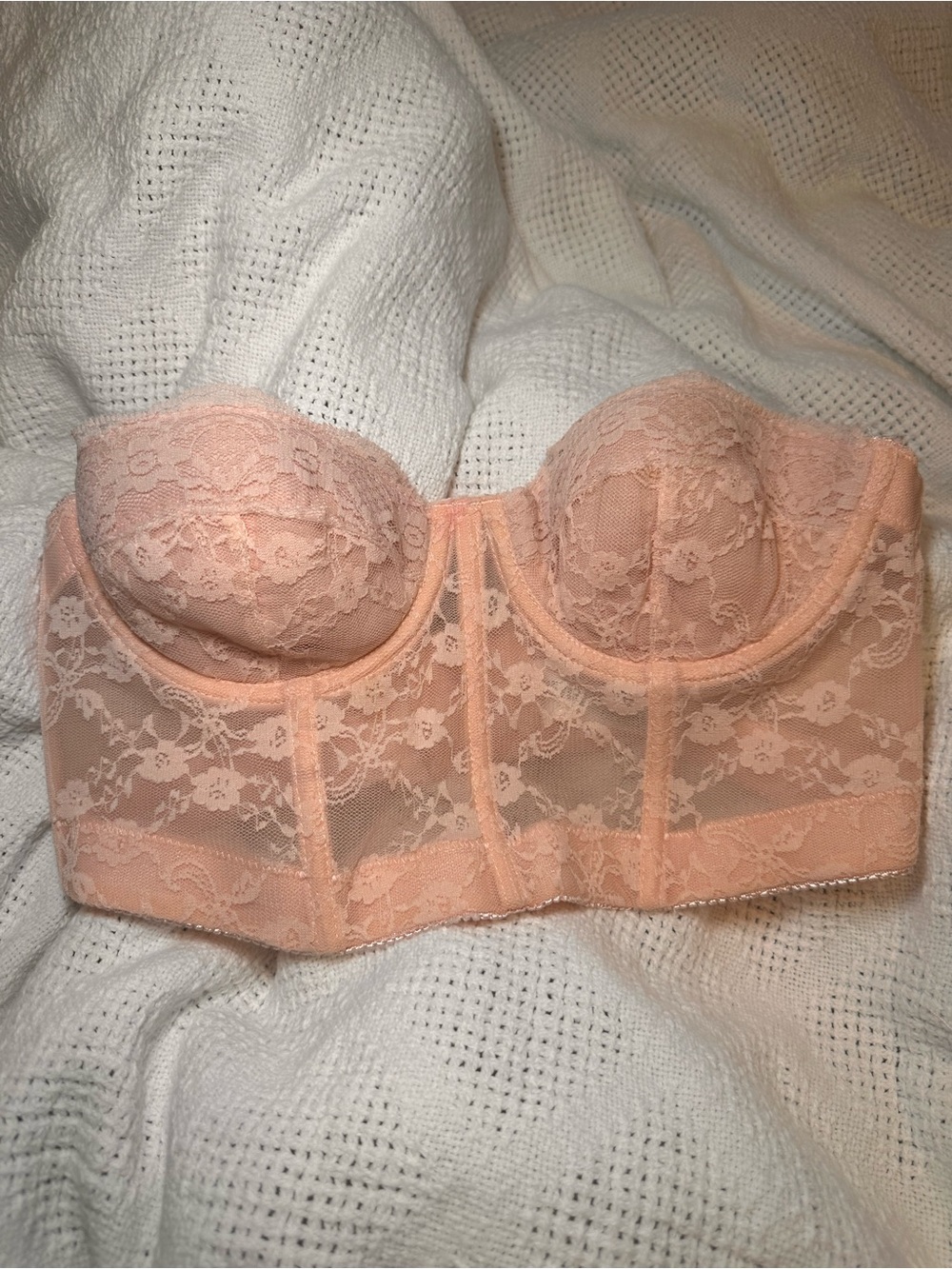 Forever 21 Peach Lace Longline Strapless Bustier